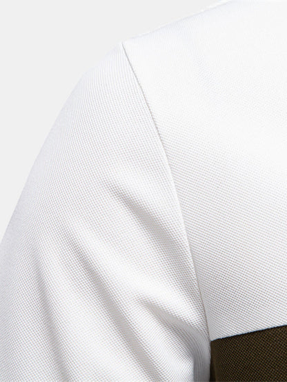 V-Neck Polo Shirt with Contrast Pique Design