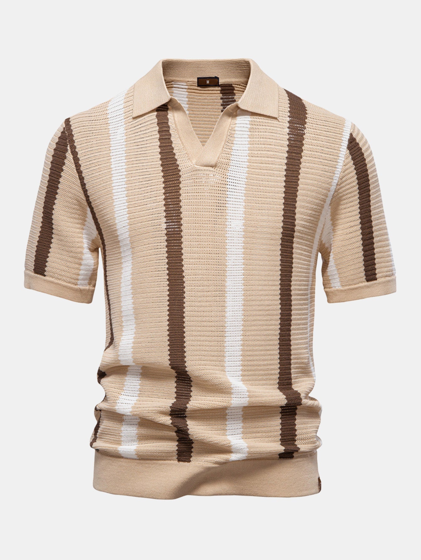 Striped V-Neck Knit Polo Shirt
