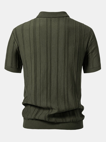 Striped Jacquard Knit Polo Shirt with Zipper