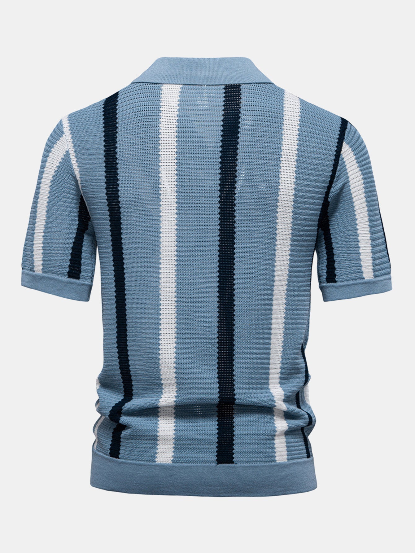 Striped V-Neck Knit Polo Shirt