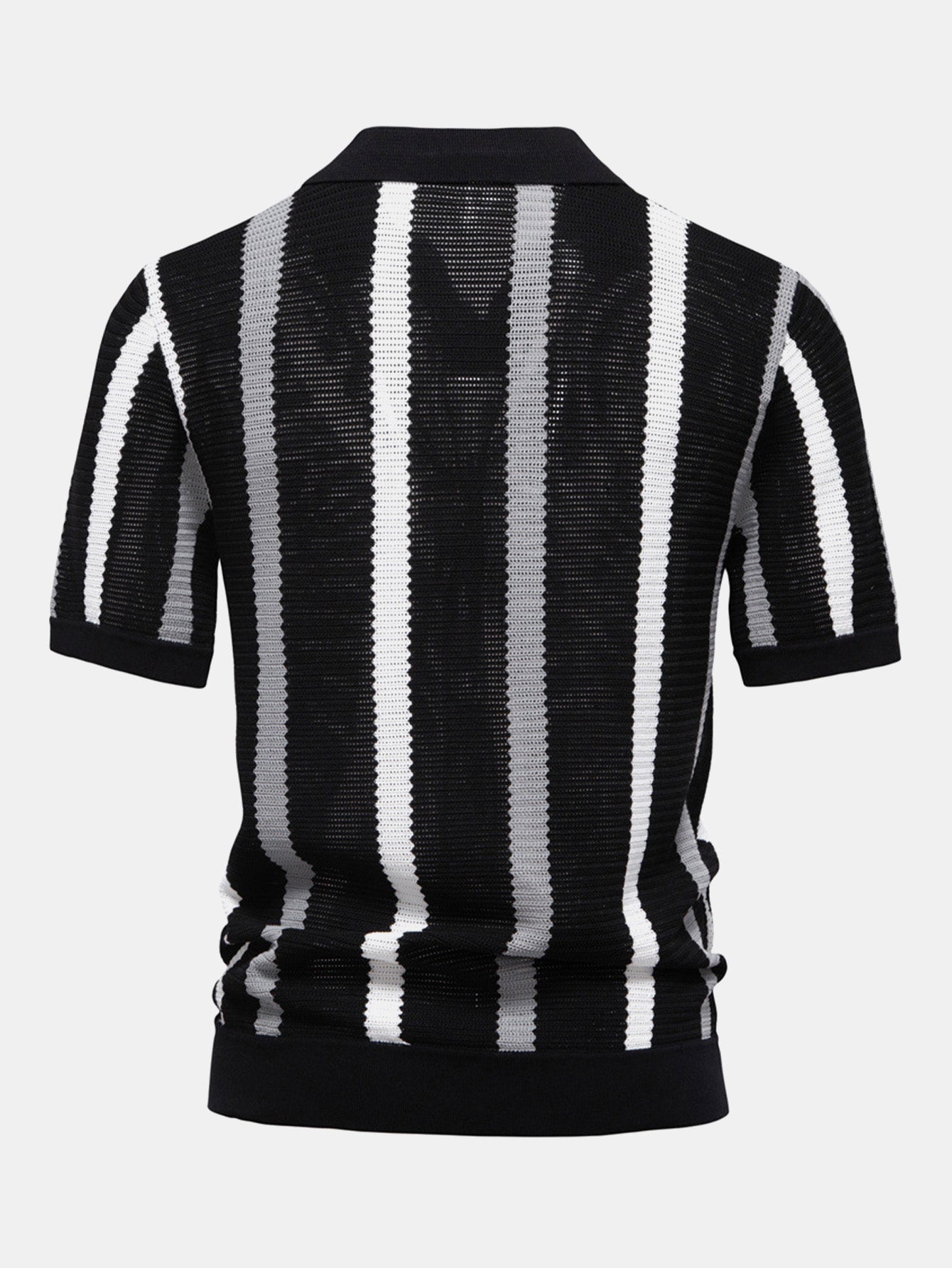 Striped V-Neck Knit Polo Shirt