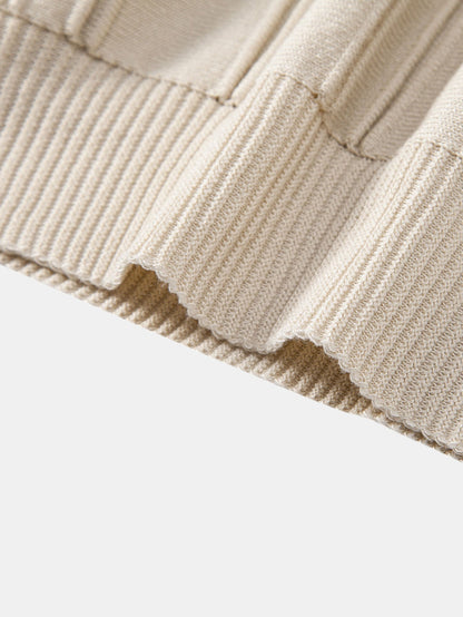 Striped Jacquard Knit Polo Shirt with Zipper