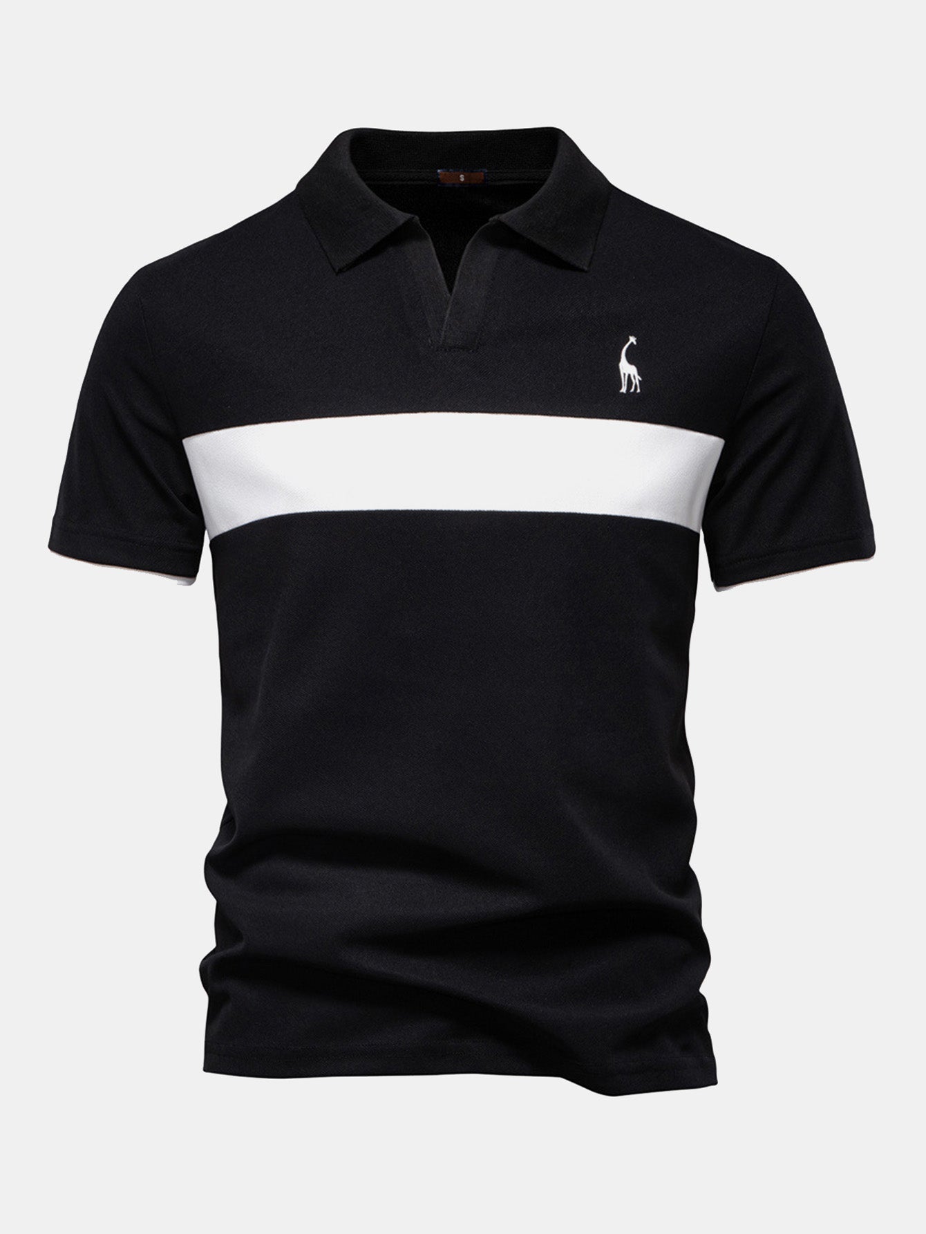 V-Neck Polo Shirt with Contrast Pique Design